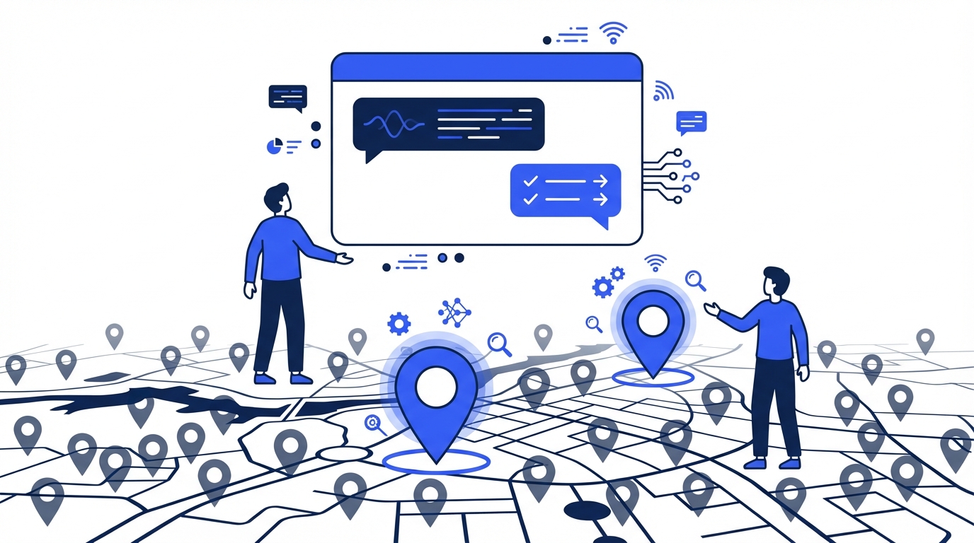 Homeowner using a smartphone to ask an AI chatbot for a local HVAC repair recommendation