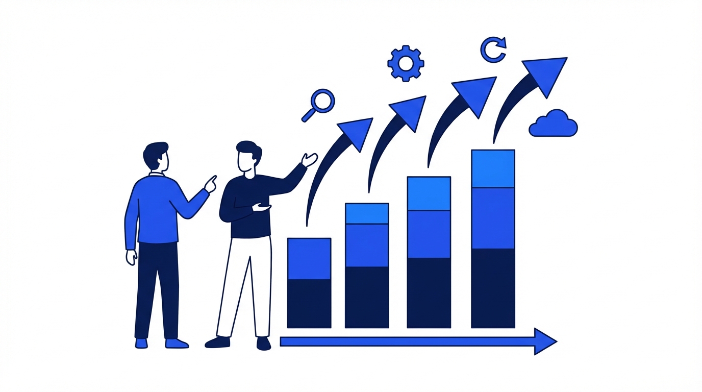 E-commerce agency professional presenting GEO audit results and AI shopping data to a Shopify store owner