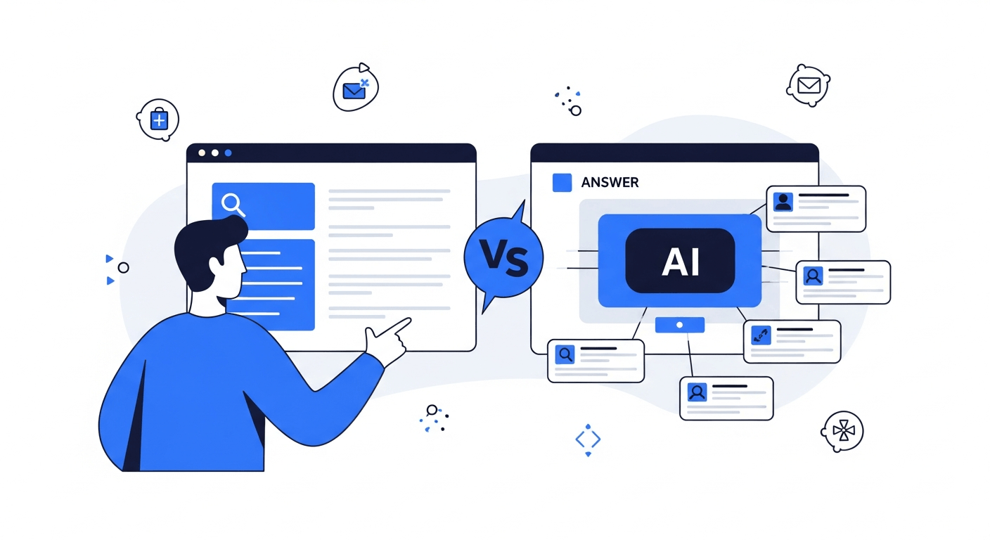 Comparison of traditional search results page versus Google AI Mode conversational interface