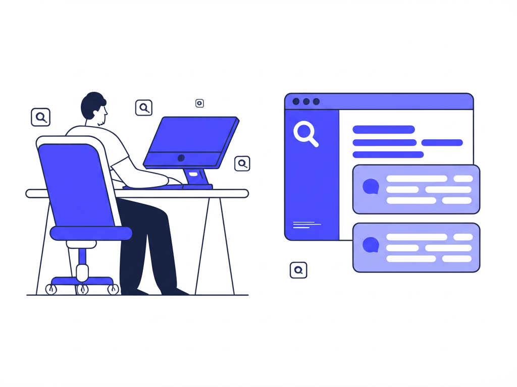 Person comparing traditional search results with AI chatbot responses showing source citations