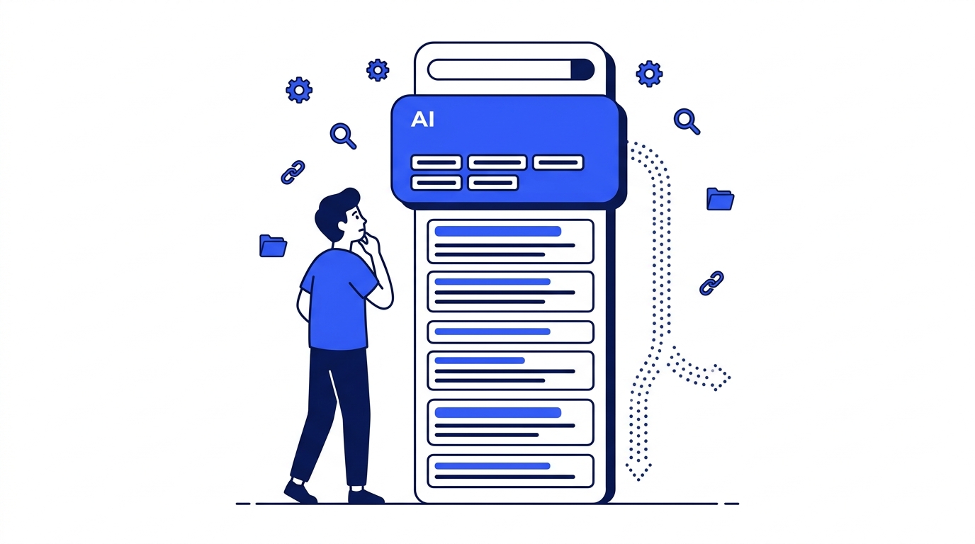 A person weighing a Google AI Overview summary box and its source citations against the traditional list of organic search result links.