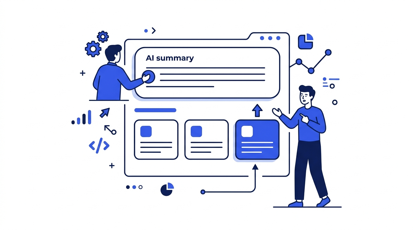 A Google AI Overview box citing three source cards, with one highlighted to show a page earning clicks by being cited.