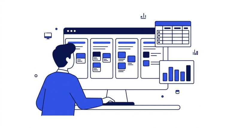 A person at a dashboard comparing brand mentions across four AI assistant answer panels with a tracking table and a share-of-voice chart.