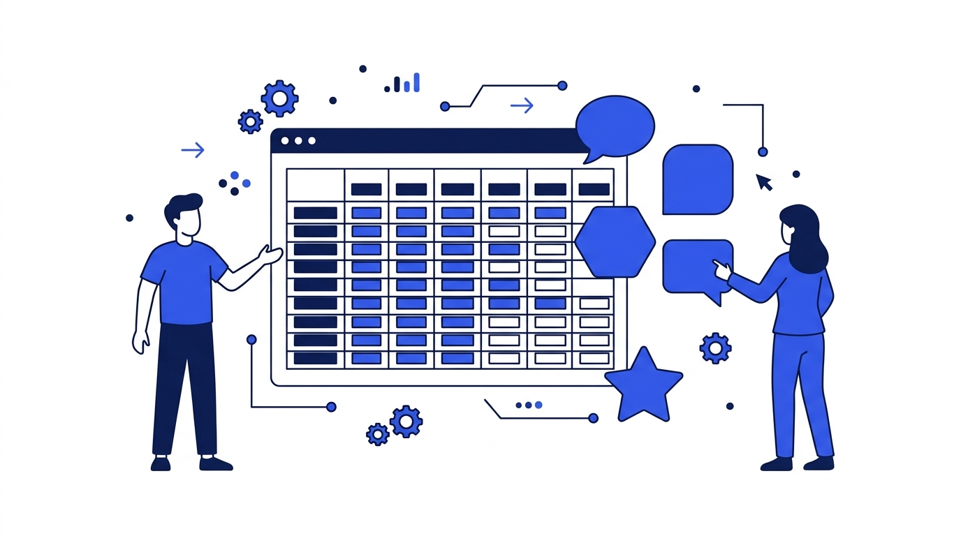 A brand-mention tracking spreadsheet beside chat bubble icons for multiple AI assistants.